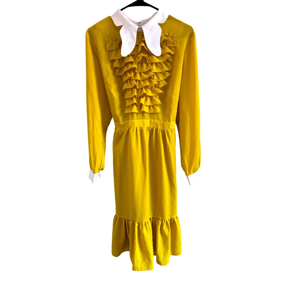 Eloquii Yellow Long Sleeve Dress with Ruffle Detail vintage inspired